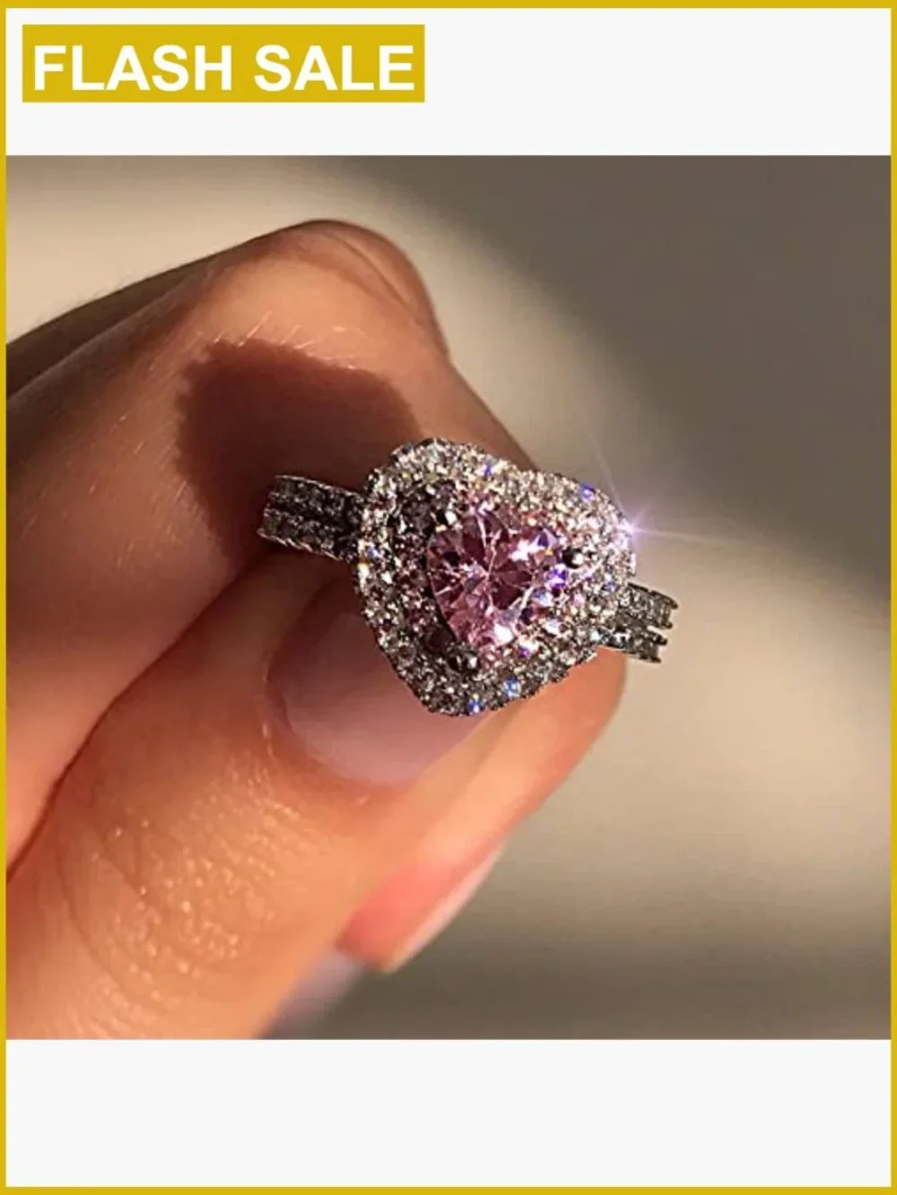 925 Sterling Silver Heart CZ Cocktail Ring - Engagement Wedding Band Women Size